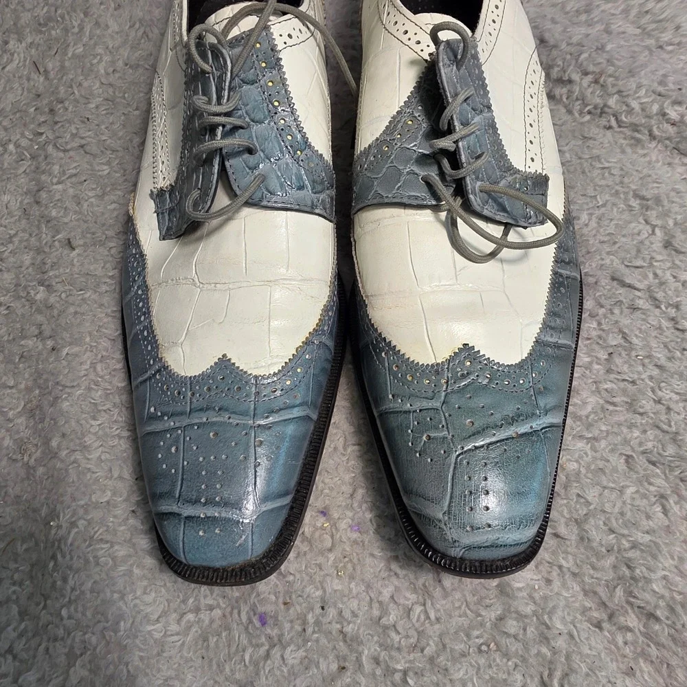 Giorgio Brutini ALL Leather Shoes Wingtip Oxford Blue‎ White Croc Embossed  12 M